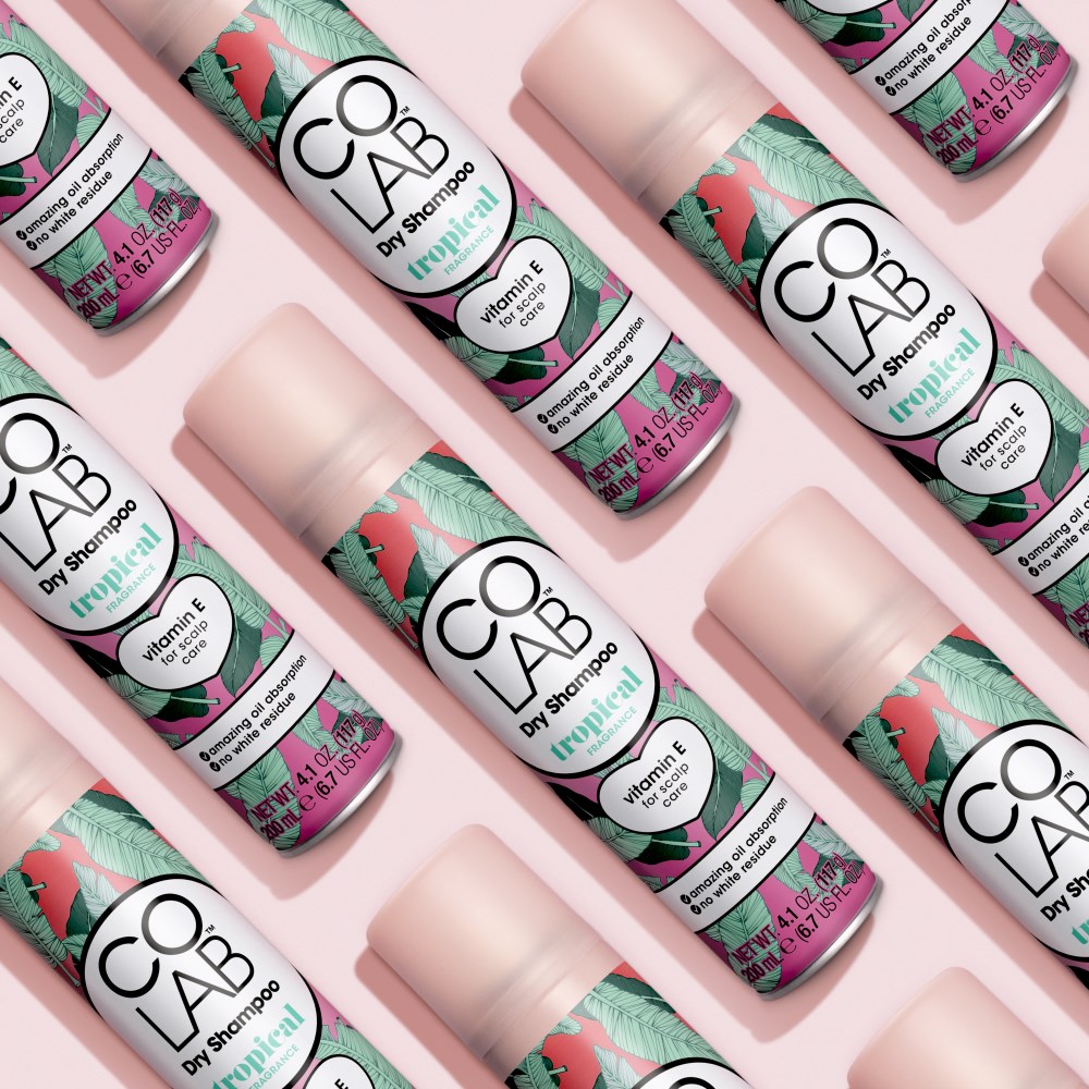 Multiple cans of COLAB Tropical 200ml Dry Shampoo
